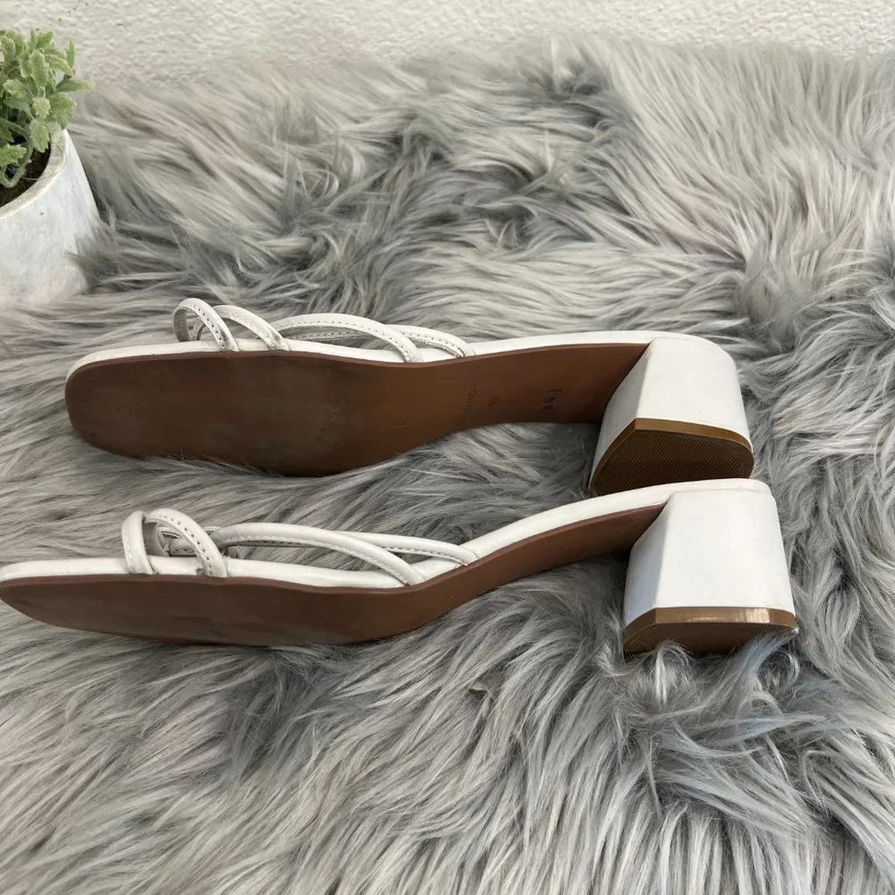 Free People‎ Petra Leather Knot Block Heel Slide Gray-White Sandals Size 9-9.5
